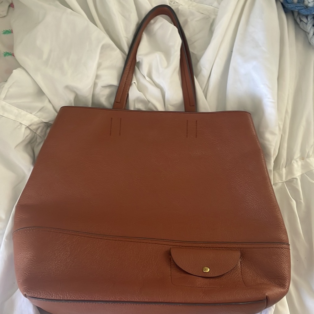 J. Crew All Day Leather Tote Roasted Chestnut Brown